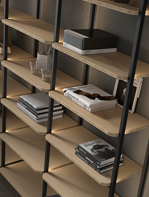 Madera tricapa en estanterías, cabeceros y cajoneras. Diseño cálido y minimalista con cantos suaves, líneas puras y elegancia para interiores contemporáneos.