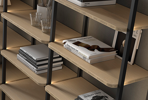 Madera tricapa en estanterías, cabeceros y cajoneras. Diseño cálido y minimalista con cantos suaves, líneas puras y elegancia para interiores contemporáneos.
